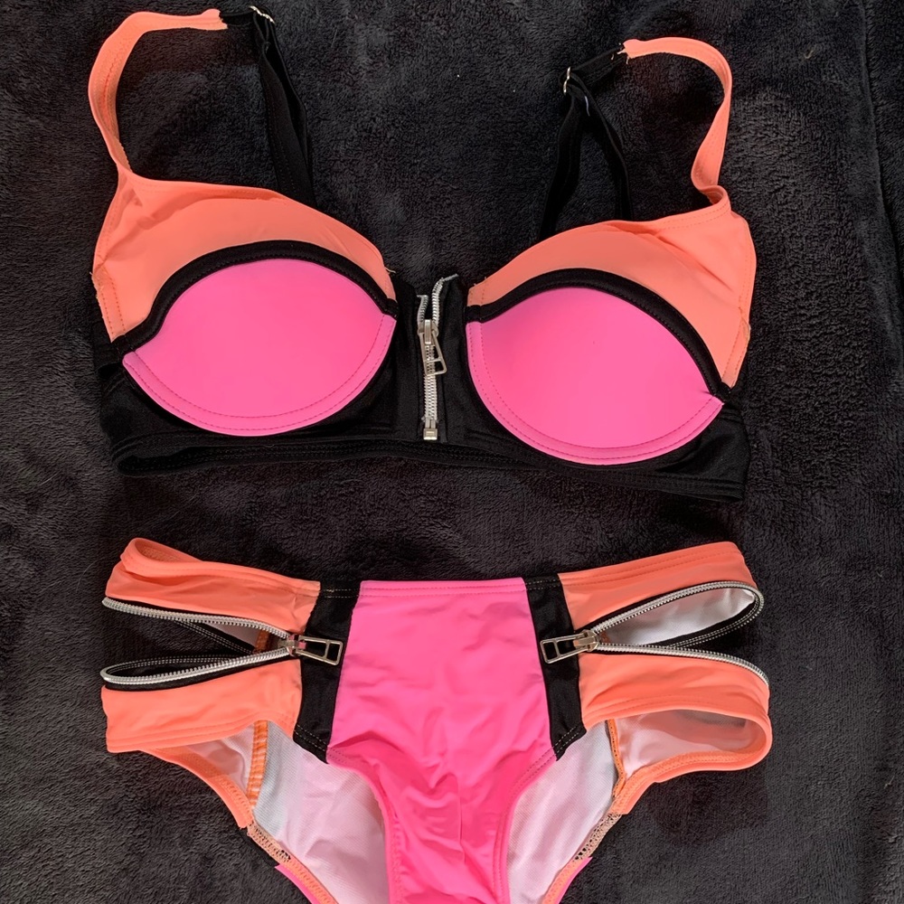 Pink/Orange Bikini with Zippers
